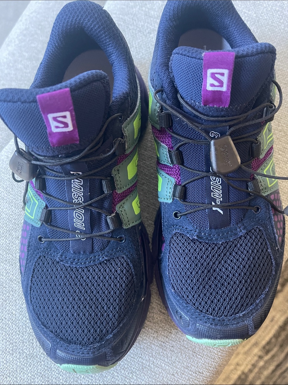 Salomon Navy Sneakers with Purple & Lime Accents l